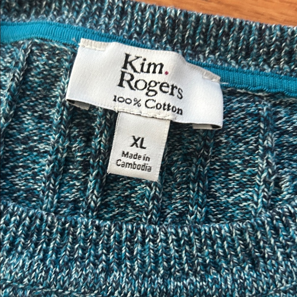 Kim Rogers Blue Marbled Cable Knit Cotton Sweater XL - Picture 5 of 7